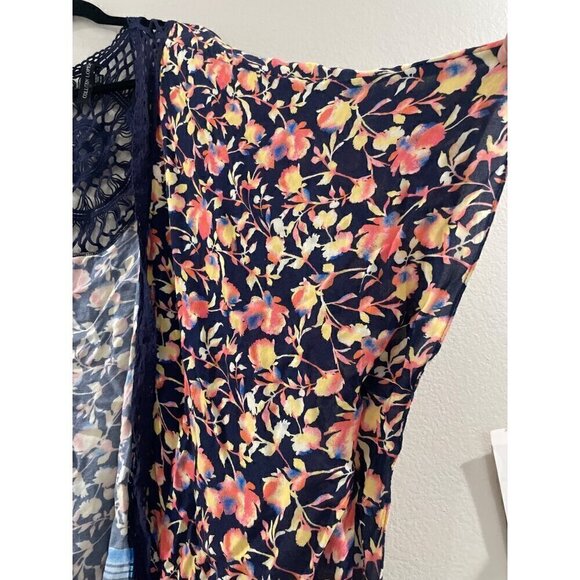 COLLEEN LOPEZ WOMENS multicolor FLORAL KIMONO TOPPER OPEN FRONT COVER UP CROCHET - Picture 3 of 8